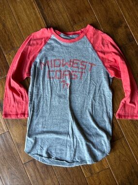 Midwest Coast Red & Gray Raglan Slub Tee Women’s Medium Soft Lake Life Ohio OSU